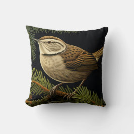 Bewick’s wren on fir branches kissen