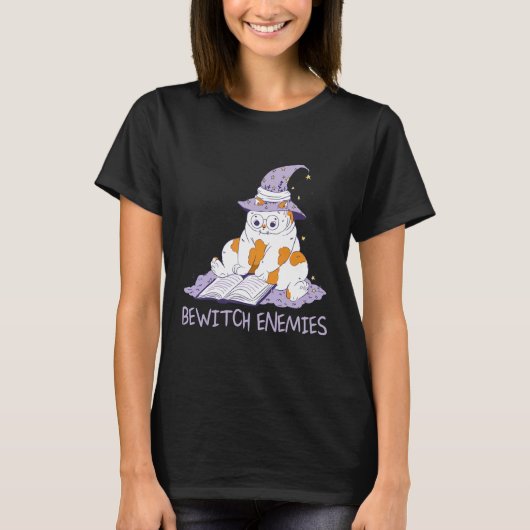 Bewitch Enemies  Magic Cat Witch Saying Witchcraft T-Shirt (Vorderseite)