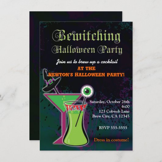 Bewitching Cocktails Halloween-Party Einladung (Vorne/Hinten)