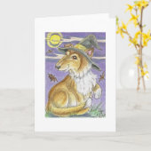 Bewitching Collie Dog Halloween Witch Karte (Gelbe Blume)