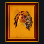 Bewitching Eyes Art Deco Porträt von Zoe Mozert Poster<br><div class="desc">Bewitching Eyes Art Deco Portrait von American Painter Zoe Mozert [Alice Adelaide Moser] (1907 - 1993); Portraitist, Pinup Artist und Pun-up Model. Das ist ein verführerisches Deko-Büstenporträt einer wunderschönen Blondine der frühen 1930er Jahre, beleuchtet mit goldenen Farbtönen und schönen roten Farbakzenten von Blau, Violett, Rose und Grünton aus mehreren Lichtquellen,...</div>