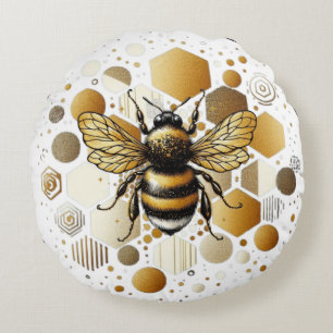 Bewohnte Biene auf Honeycomb: Hexagons und Kreise Rundes Kissen