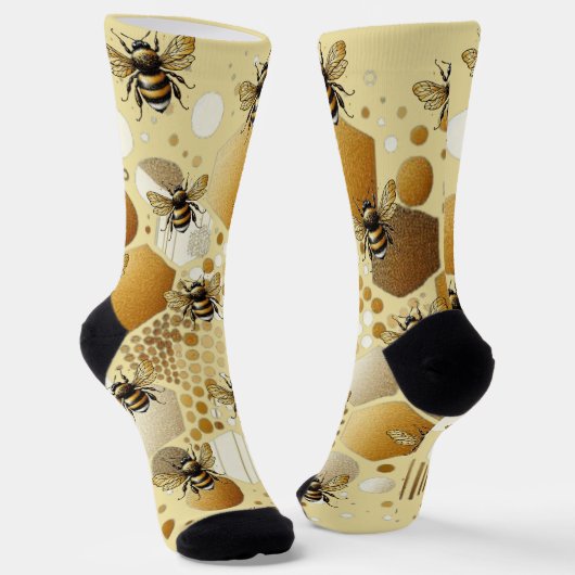 Bewohnte Biene auf Honeycomb: Hexagons und Kreise Socken (Gewinkelt)