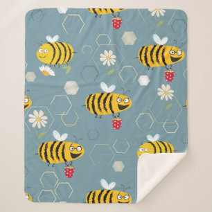 Bewohnte Bienen, die sich um die Blume bummeln und Sherpadecke
