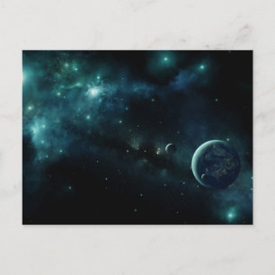 Bewohnter Planet im Weltraum Postkarte
