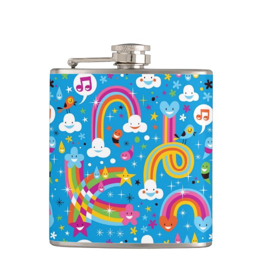 bewölkt Regenbogenregentropfen-Herzmuster Flachmann (Vorderseite)