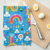 bewölkt Regenbogenregentropfen-Herzmuster Geschirrtuch (Viertel Falte)