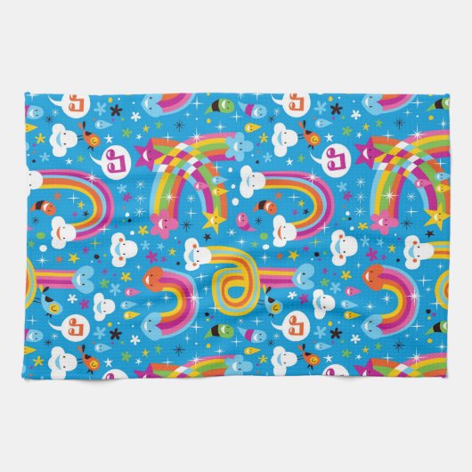 bewölkt Regenbogenregentropfen-Herzmuster Geschirrtuch (Horizontal)