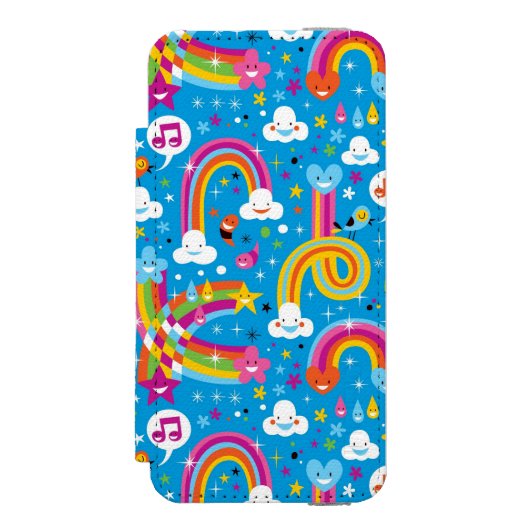 bewölkt Regenbogenregentropfen-Herzmuster Incipio iPhone Geldbeutel-Hülle (Folio Vorderseite)