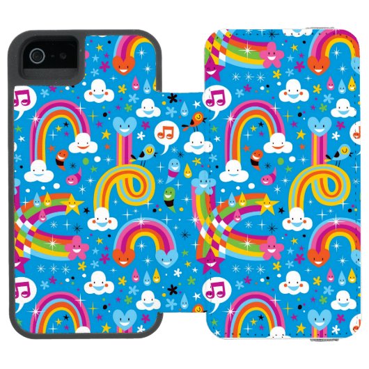 bewölkt Regenbogenregentropfen-Herzmuster Incipio iPhone Geldbeutel-Hülle (Folio Geöffnet)