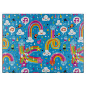 bewölkt Regenbogenregentropfen-Herzmuster Schneidebrett (Vorderseite)