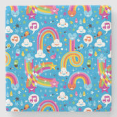 bewölkt Regenbogenregentropfen-Herzmuster Steinuntersetzer (Vorderseite)