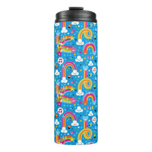 bewölkt Regenbogenregentropfen-Herzmuster Thermosbecher