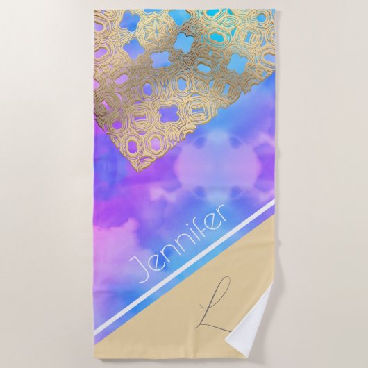 Bewölkte Ruhe: Das Golden Lace Beach Handtuch (Vorderseite)