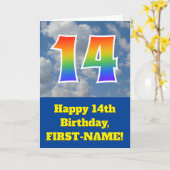 Bewölkter blauer Himmel, Regenbogen-Muster "14" Karte (Gelbe Blume)