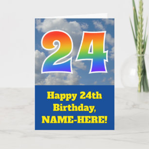 Bewölkter blauer Himmel, Regenbogenmuster "24" Geb Karte