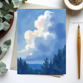 Bewölkter Himmel | Blaue Wald-Wasserfarben-Postkar
