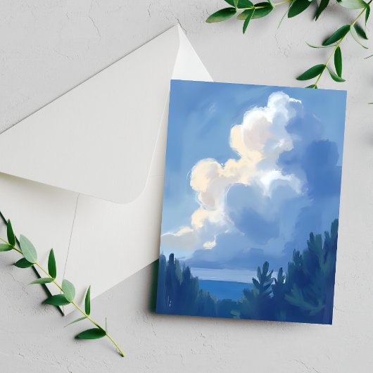 Bewölkter Himmel | Blaue Wald-Wasserfarben-Postkar