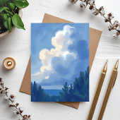 Bewölkter Himmel | Blaue Wald-Wasserfarben-Postkar