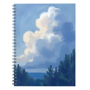 Bewölkter Himmel   Blaue Wasserfarbenmalerei des W Notizblock