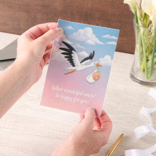 Bewölkter Himmel Storch Baby Shower Einlage Pergament Einladungen