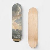 Bewölkter Himmel, weißes Skript, ruhige Fahrt Skateboard (Vorderseite)