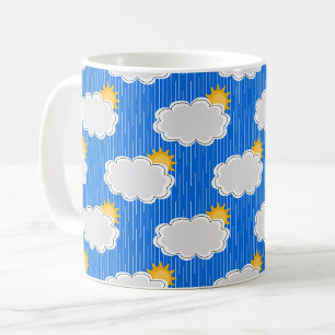 Bewölkter Sonniger Regen Muster Design Blau Kaffeetasse