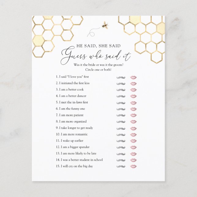 Bewollte er sein, sagte sie sagte Brautparty Game (Vorderseite)