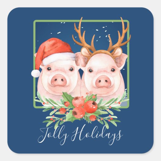 Bewunderlich Niedliches Schweinebuch Weihnachten Quadratischer Aufkleber (Vorderseite)