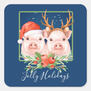 Bewunderlich Niedliches Schweinebuch Weihnachten Quadratischer Aufkleber