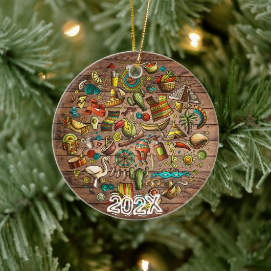 Bewundern Sie das Meldungsjahr des mexikanischen I Keramik Ornament (Baum)