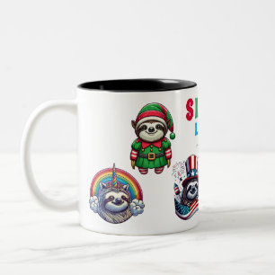 Bewundern Sie den skurrilen Charme des Sloth Life Zweifarbige Tasse