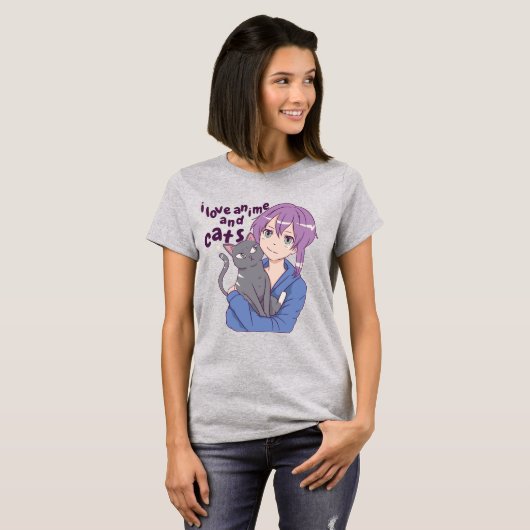 Bewundernswert I Liebe Anime und Katzen T-Shirt (Vorne ganz)