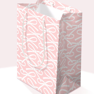 Bewundernswerte Bow Pink White Pattern Medium Gesc Mittlere Geschenktüte