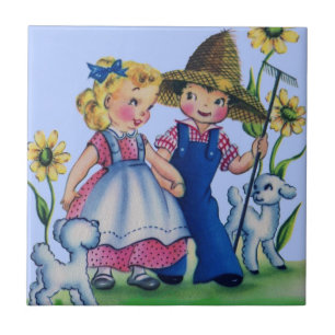 bewundernswerter Bauernjunge und Bauernmädchen der Fliese