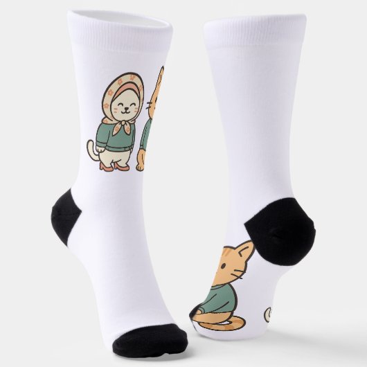 Bewundernswerter Cartoon Cat Couple in gemütlicher Socken (Gewinkelt)