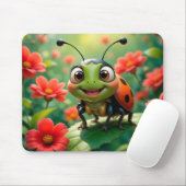 Bewundernswerter Cartoon Ladybug auf einem Blatt Mousepad (Mit Mouse)