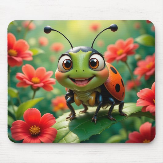 Bewundernswerter Cartoon Ladybug auf einem Blatt Mousepad (Vorne)