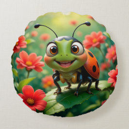Bewundernswerter Cartoon Ladybug auf einem Blatt Rundes Kissen