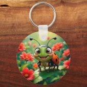 Bewundernswerter Cartoon Ladybug auf einem Blatt Schlüsselanhänger (Rückseite)