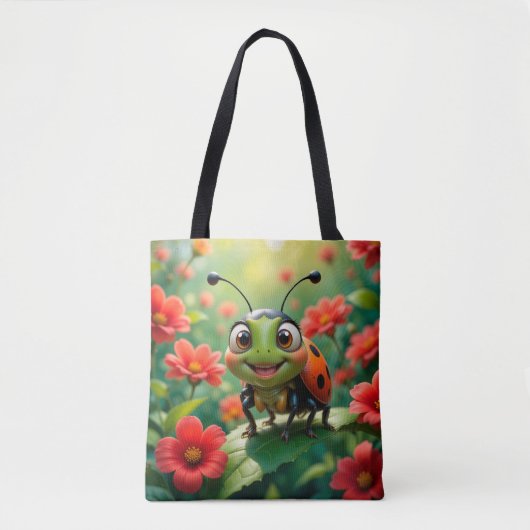 Bewundernswerter Cartoon Ladybug auf einem Blatt Tasche (Vorderseite)