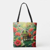 Bewundernswerter Cartoon Ladybug auf einem Blatt Tasche (Rückseite)