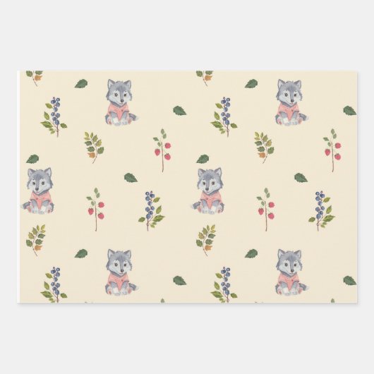 Bewundernswertes Wolf- und Waldbeeren-Muster Geschenkpapier Set (Vorderseite 3)