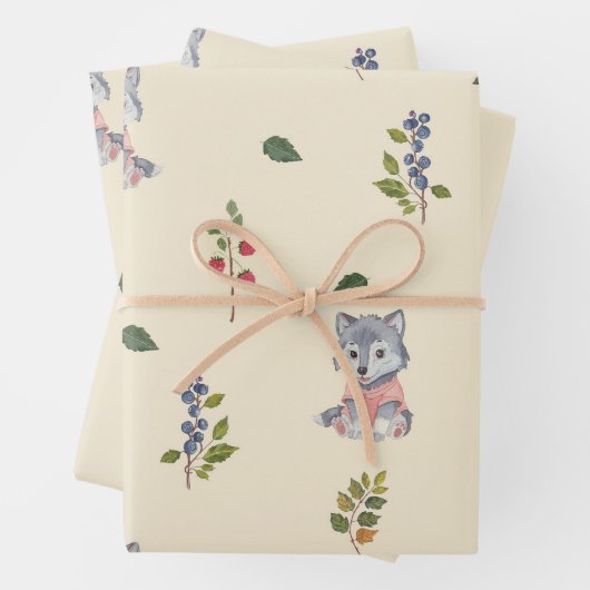 Bewundernswertes Wolf- und Waldbeeren-Muster Geschenkpapier Set (Beispiel)