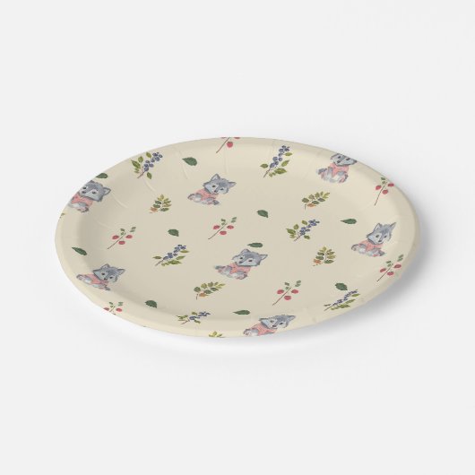 Bewundernswertes Wolf- und Waldbeeren-Muster Pappteller (Schrägansicht)