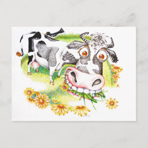Bewunderte Cartoon-Kuh Weide auf Blume Postkarte
