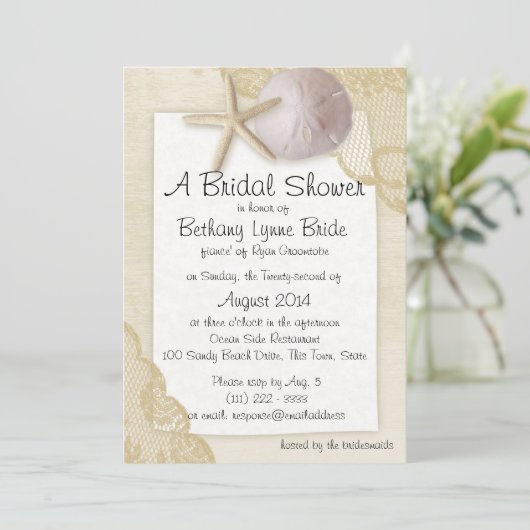 Bewunderter Strand und antike Bridal-Dusche Einladung (Stehend Vorderseite)