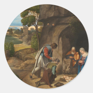 Bewunderung der Hirten durch Giorgione Weihnachten Runder Aufkleber