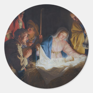 Bewunderung der Hirten - Honthorst - Weihnachten Runder Aufkleber
