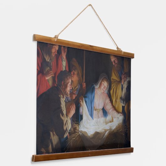 Bewunderung der Hirten - Honthorst - Weihnachten Wandteppich Mit Holzrahmen (Gewinkelt)